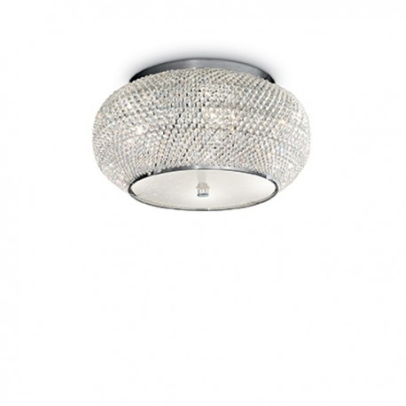 IDEAL LUX PASHA' PL6 PLAFONIERA CROMO CON DIFFUSORE REALIZZATO CON FILI DI PERLE DI CRISTALLO 6x40W E14