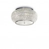 IDEAL LUX PASHA' PL6 PLAFONIERA CROMO CON DIFFUSORE REALIZZATO CON FILI DI PERLE DI CRISTALLO 6x40W E14