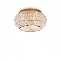 IDEAL LUX PASHA' PL6 PLAFONIERA ORO CON DIFFUSORE REALIZZATO CON FILI DI PERLE DI CRISTALLO 6x40W E14