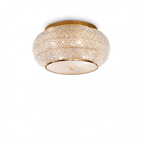 IDEAL LUX PASHA' PL6 PLAFONIERA ORO CON DIFFUSORE REALIZZATO CON FILI DI PERLE DI CRISTALLO 6x40W E14