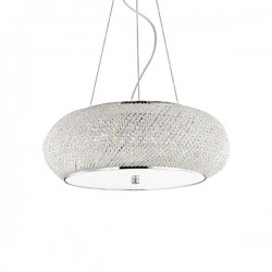 IDEAL LUX PASHA' SP10 SOSPENSIONE CROMO CON DIFFUSORE REALIZZATO CON FILI DI PERLE DI CRISTALLO 6x40W E14