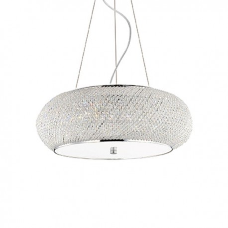 IDEAL LUX PASHA' SP10 SOSPENSIONE CROMO CON DIFFUSORE REALIZZATO CON FILI DI PERLE DI CRISTALLO 6x40W E14