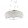 IDEAL LUX PASHA' SP10 SOSPENSIONE CROMO CON DIFFUSORE REALIZZATO CON FILI DI PERLE DI CRISTALLO 6x40W E14