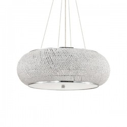 IDEAL LUX PASHA' SP14 SOSPENSIONE CROMO CON DIFFUSORE REALIZZATO CON FILI DI PERLE DI CRISTALLO 14x40W E14
