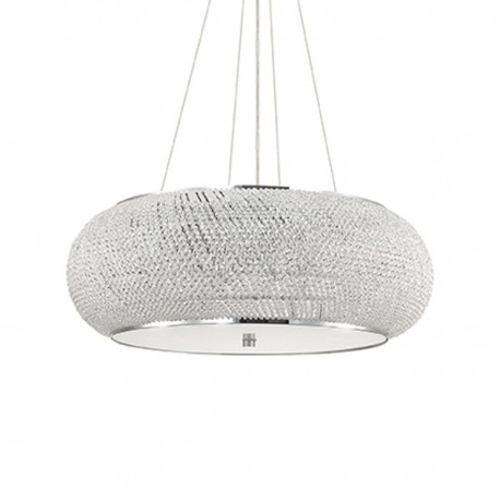 IDEAL LUX PASHA' SP14 SOSPENSIONE CROMO CON DIFFUSORE REALIZZATO CON FILI DI PERLE DI CRISTALLO 14x40W E14