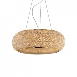 IDEAL LUX PASHA' SP14 SOSPENSIONE ORO CON DIFFUSORE REALIZZATO CON FILI DI PERLE DI CRISTALLO 14x40W E14