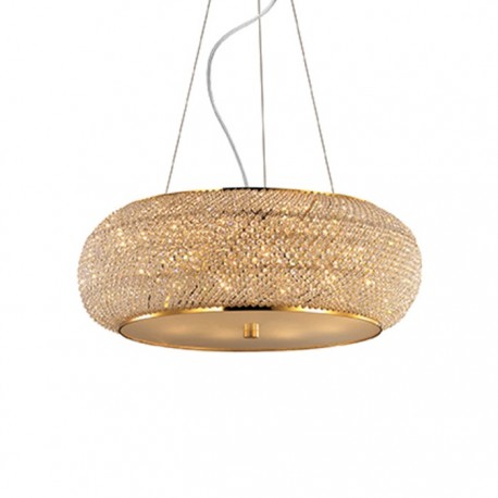 IDEAL LUX PASHA' SP14 SOSPENSIONE ORO CON DIFFUSORE REALIZZATO CON FILI DI PERLE DI CRISTALLO 14x40W E14