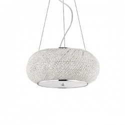 IDEAL LUX PASHA' SP6 SOSPENSIONE CROMO CON DIFFUSORE REALIZZATO CON FILI DI PERLE DI CRISTALLO 6x40W E14