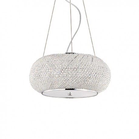 IDEAL LUX PASHA' SP6 SOSPENSIONE CROMO CON DIFFUSORE REALIZZATO CON FILI DI PERLE DI CRISTALLO 6x40W E14