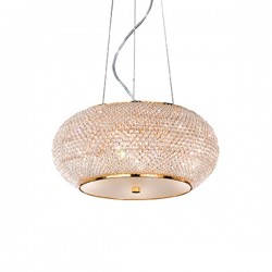 IDEAL LUX PASHA' SP6 SOSPENSIONE ORO CON DIFFUSORE REALIZZATO CON FILI DI PERLE DI CRISTALLO 6x40W E14