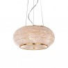 IDEAL LUX PASHA' SP6 SOSPENSIONE ORO CON DIFFUSORE REALIZZATO CON FILI DI PERLE DI CRISTALLO 6x40W E14