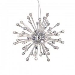 IDEAL LUX PAULINE SP8 SOSPENSIONE CROMO CON  ELEMENTI IN VETRO SOFFIATO MODELLATO A MANO 8x40W G9 