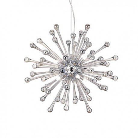 IDEAL LUX PAULINE SP8 SOSPENSIONE CROMO CON  ELEMENTI IN VETRO SOFFIATO MODELLATO A MANO 8x40W G9 
