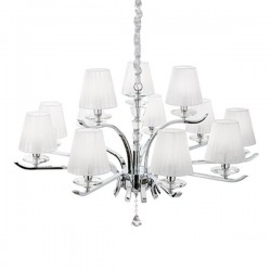 IDEAL LUX PEGASO SP12 SOSPENSIONE CROMO CON PARALUMI IN ORGANZA E BOBECHES IN CRISTALLO 12x40W