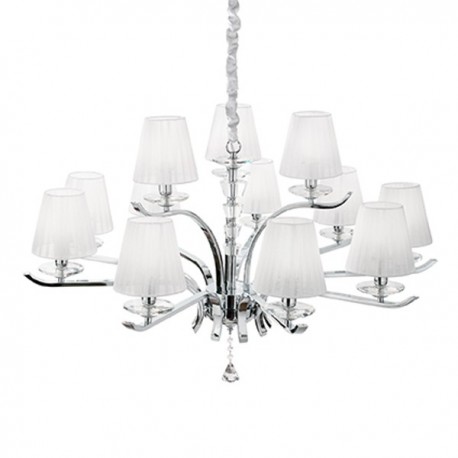 IDEAL LUX PEGASO SP12 SOSPENSIONE CROMO CON PARALUMI IN ORGANZA E BOBECHES IN CRISTALLO 12x40W