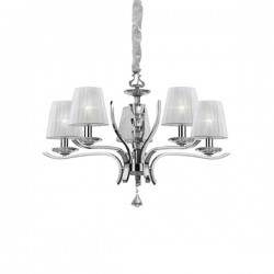 IDEAL LUX PEGASO SP5 SOSPENSIONE CROMO CON PARALUMI IN ORGANZA E BOBECHES IN CRISTALLO 5x40W