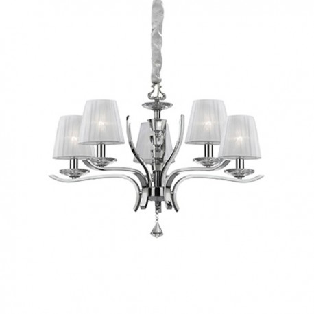 IDEAL LUX PEGASO SP5 SOSPENSIONE CROMO CON PARALUMI IN ORGANZA E BOBECHES IN CRISTALLO 5x40W