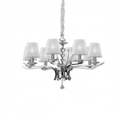 IDEAL LUX PEGASO SP8 SOSPENSIONE CROMO CON PARALUMI IN ORGANZA E BOBECHES IN CRISTALLO 8x40W