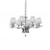 IDEAL LUX PEGASO SP8 SOSPENSIONE CROMO CON PARALUMI IN ORGANZA E BOBECHES IN CRISTALLO 8x40W