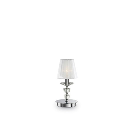 IDEAL LUX PEGASO TL1 SMALL LAMPADA DA TAVOLO CROMO CON PARALUMI IN ORGANZA E BOBECHES IN CRISTALLO 40W 