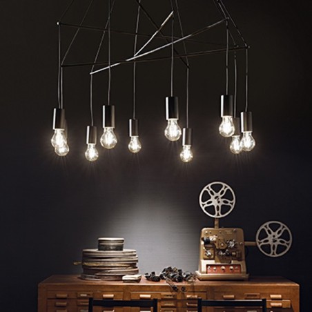 IDEAL LUX POP SP10 SOSPENSIONE IN METALLO RIFINITO NERO OPACO 10x60W E27