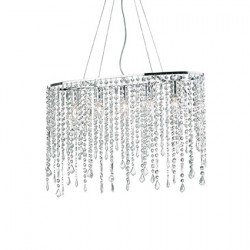 IDEAL LUX RAIN CLEAR SP5 SOSPENSIONE ELLITTICA CON PENDAGLI IN CRISTALLO MOLATO 5x40W E14