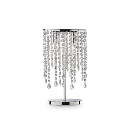 IDEAL LUX RAIN CLEAR TL2 LAMPADA DA TAVOLO CON STRUTTURA CROMO E PENDAGLI IN CRISTALLO MOLATO 2x40W E14