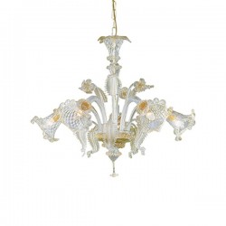 IDEAL LUX RIALTO SP5 SOSPENSIONE IN VETRO TRASPARENTE RIFINITA CON AMBRA 5x40W E14