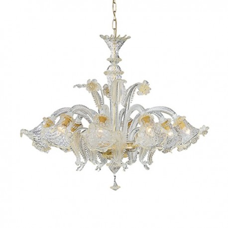 IDEAL LUX RIALTO SP8 SOSPENSIONE IN VETRO TRASPARENTE RIFINITA CON AMBRA 8x40W E14
