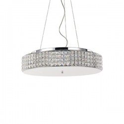 IDEAL LUX ROMA SP9 SOSPENSIONE CROMO CON DIFFUSORE IN VETRO SABBIATO E CRISTALLO 9x40W G9