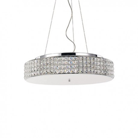 IDEAL LUX ROMA SP9 SOSPENSIONE CROMO CON DIFFUSORE IN VETRO SABBIATO E CRISTALLO 9x40W G9