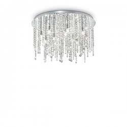 IDEAL LUX ROYAL PL12 PLAFONIERA CIRCOLARE CROMATA CON PENDAGLI IN CRISTALLO MOLATO 12x40W G9