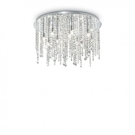 IDEAL LUX ROYAL PL12 PLAFONIERA CIRCOLARE CROMATA CON PENDAGLI IN CRISTALLO MOLATO 12x40W G9