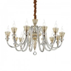 IDEAL LUX STRAUSS SP12 SOSPENSIONE IN VETRO CON ELEMENTI IN CRISTALLO E DETTAGLI  IN ORO 12x40W E14