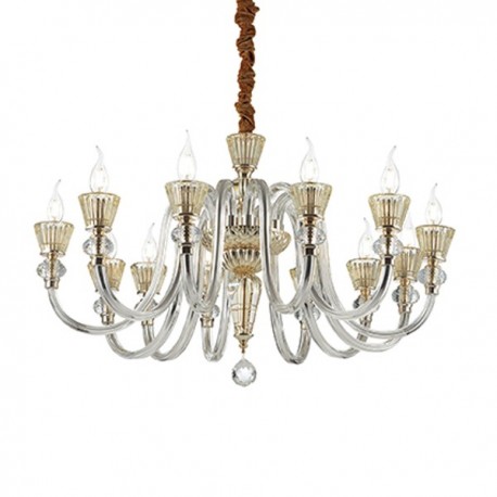IDEAL LUX STRAUSS SP12 SOSPENSIONE IN VETRO CON ELEMENTI IN CRISTALLO E DETTAGLI  IN ORO 12x40W E14