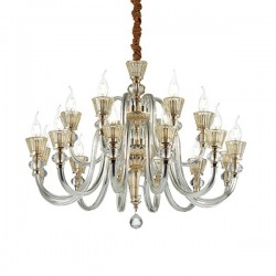 IDEAL LUX STRAUSS SP18 SOSPENSIONE IN VETRO CON ELEMENTI IN CRISTALLO E DETTAGLI  IN ORO 18x40W E14