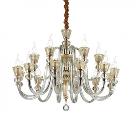IDEAL LUX STRAUSS SP18 SOSPENSIONE IN VETRO CON ELEMENTI IN CRISTALLO E DETTAGLI  IN ORO 18x40W E14