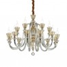 IDEAL LUX STRAUSS SP18 SOSPENSIONE IN VETRO CON ELEMENTI IN CRISTALLO E DETTAGLI  IN ORO 18x40W E14