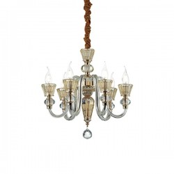 IDEAL LUX STRAUSS SP6 SOSPENSIONE IN VETRO CON ELEMENTI IN CRISTALLO E DETTAGLI  IN ORO 6x40W E14