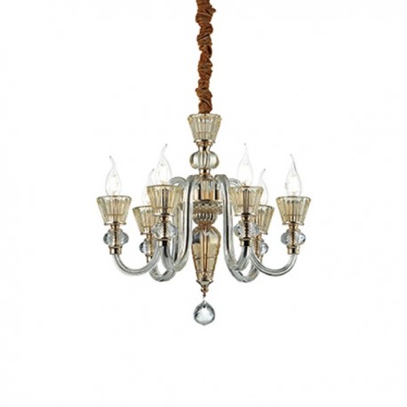 IDEAL LUX STRAUSS SP6 SOSPENSIONE IN VETRO CON ELEMENTI IN CRISTALLO E DETTAGLI  IN ORO 6x40W E14