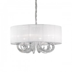 IDEAL LUX SWAN SP6 SOSPENSIONE CROMATA IN VETRO E CRISTALLO CON PARALUME IN ORGANZA