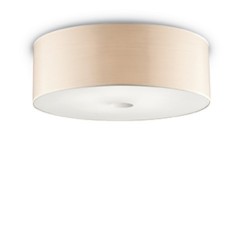 IDEAL LUX WOODY PL5 WOOD PLAFONIERA IN METALLO CROMATO CON  DIFFUSORE CHIUSO SUL FONDO CON VETRO ACIDATO 5x60W E27