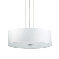 IDEAL LUX WOODY SP5 BIANCO SOSPENSIONE IN METALLO CROMATO CON  DIFFUSORE CHIUSO CON VETRO ACIDATO 5x60W E27