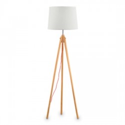 IDEAL LUX YORK PT1 WOOD LAMPADA DA TERRA TREPPIEDE CON PARALUME RIVESTITO IN TESSUTO 60W E27