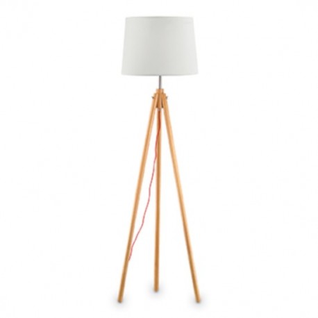 IDEAL LUX YORK PT1 WOOD LAMPADA DA TERRA TREPPIEDE CON PARALUME RIVESTITO IN TESSUTO 60W E27