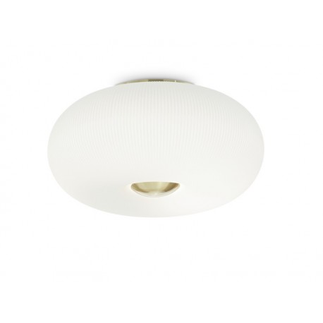 IDEAL LUX ARIZONA PL5 PLAFONIERA IN VETRO BIANCO CON RIGATURE IN RILIEVO RIFINITA OTTONE 5x15W