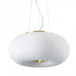 IDEAL LUX ARIZONA SP3 SOSPENSIONE IN VETRO BIANCO CON RIGATURE IN RILIEVO RIFINITA OTTONE 3x15W