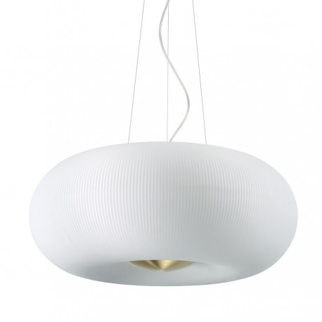 IDEAL LUX ARIZONA SP5 SOSPENSIONE IN VETRO BIANCO CON RIGATURE IN RILIEVO RIFINITA OTTONE 5x15W