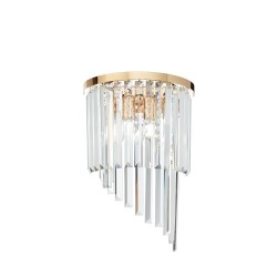 IDEAL LUX CARLTON AP3 APPLIQUE ORO DECORATA CON BARRE IN CRISTALLO MOLATO TRASPARENTE 3x40W E14