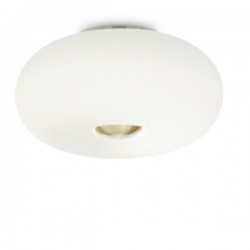 IDEAL LUX ARIZONA PL3 PLAFONIERA IN VETRO BIANCO CON RIGATURE IN RILIEVO RIFINITA OTTONE 3x15W